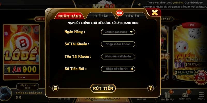 Yo88 - Cổng game bài đổi thưởng trực tuyến số 1 tại Châu Á 5 Cụ thể các bước rút tiền từ Yo88 nhanh chóng