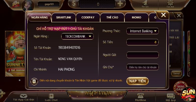 Sunnet win - Cổng game uy tín và chất lượng nhất năm 2024 5 Hướng dẫn cách nạp tiền sunnet win siêu đơn giản