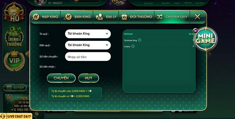 Hướng dẫn các bước rút tiền từ King fun